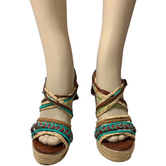 CHICSC LAUNDRY Green Beige and Brown Gorgeous Platform Shoes Size 7.5 - Picture 6 of 11